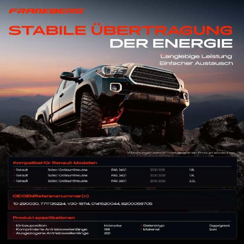 Frankberg 1x Kardanwelle Gelenkwelle Hinterachse für Renault Scénic I MPV FA0 JA0/1 1.8L 1.9L 2.0L 2000-2003 Bild Frankberg 1x Kardanwelle Gelenkwelle Hinterachse für Renault Scénic I MPV FA0 JA0/1 1.8L 1.9L 2.0L 2000-2003