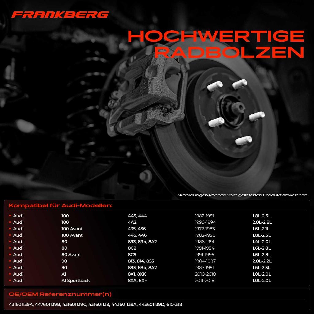 10x Radschraube für Audi 80 90 100 200 A1 A2 A3 A4