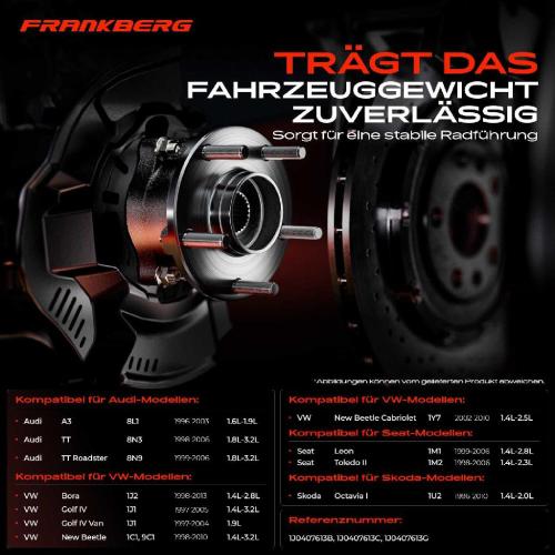 Frankberg 2x Radnabe Radlagersatz Vorderachse beidseitig für VW Bora Variant Golf IV Van New Beetle Cabriolet Audi A3 Bild Frankberg 2x Radnabe Radlagersatz Vorderachse beidseitig für VW Bora Variant Golf IV Van New Beetle Cabriolet Audi A3