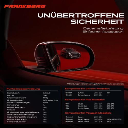 Frankberg 1x Außenspiegel Links für Citroën Jumpy Kasten Fiat Scudo Bus Pritsche Peugeot Expert Bild Frankberg 1x Außenspiegel Links für Citroën Jumpy Kasten Fiat Scudo Bus Pritsche Peugeot Expert