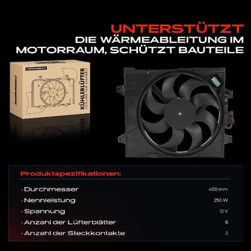 Frankberg 1x Motorkühller Einfachlüfter mit Kühlerlüfterrahmen Fiat 500 Ford KA 0.9L-1.4L Bild Frankberg 1x Motorkühller Einfachlüfter mit Kühlerlüfterrahmen Fiat 500 Ford KA 0.9L-1.4L