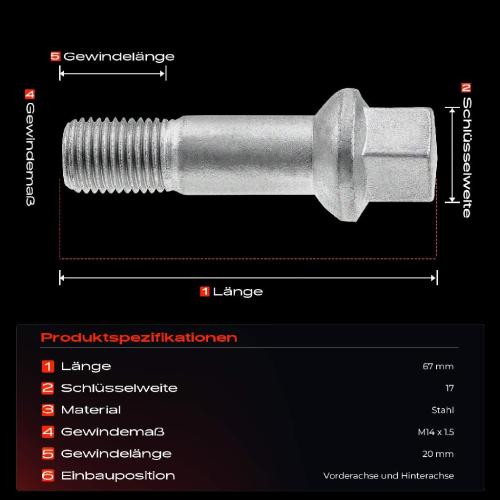 10x Radschraube für Mercedes-Benz W164 W463 W140 X164 X204 V251 W220 Bild 10x Radschraube für Mercedes-Benz W164 W463 W140 X164 X204 V251 W220