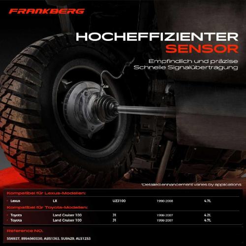 Frankberg 1x ABS Sensor Hinterachse rechts für Lexus LX UZJ100 Toyota Land Cruiser 100 J1 4.7L 4.2L 1998-2008 Bild Frankberg 1x ABS Sensor Hinterachse rechts für Lexus LX UZJ100 Toyota Land Cruiser 100 J1 4.7L 4.2L 1998-2008