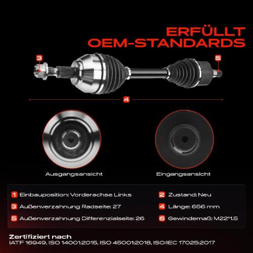 1x Antriebswelle Vorderachse Links für Ford Kuga I 2.0L 2008-2012 Bild 1x Antriebswelle Vorderachse Links für Ford Kuga I 2.0L 2008-2012