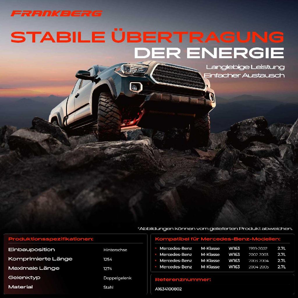 1x Kardanwelle Gelenkwelle Hinterachse für Mercedes-Benz M-Klasse W163 2.7L 1999-2005