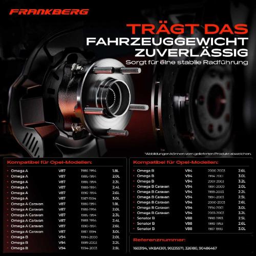Frankberg 2x Radnabe Radlagersatz Vorderachse beidseitig für Opel Omega A Caravan B Senator 1986-2003 Bild Frankberg 2x Radnabe Radlagersatz Vorderachse beidseitig für Opel Omega A Caravan B Senator 1986-2003