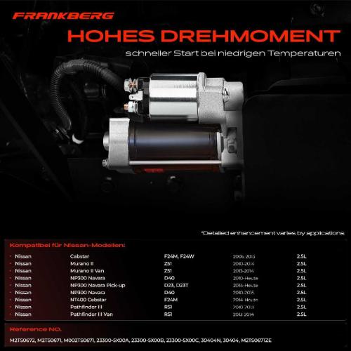 Frankberg 1x Anlasser Starter für Nissan Cabstar Murano II Van NP300 Navara Pick-up Pritsche/Fahrgestell Bild Frankberg 1x Anlasser Starter für Nissan Cabstar Murano II Van NP300 Navara Pick-up Pritsche/Fahrgestell