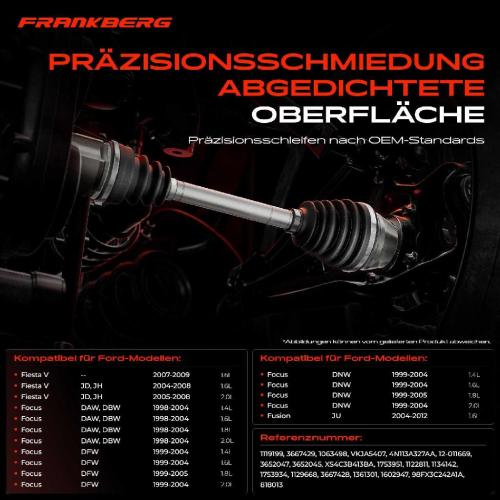 Frankberg 1x Antriebswelle Gelenksatz Vorderachse für Ford Fiesta 5 Focus DAW DBW DNW DFW Fusion JU Bild Frankberg 1x Antriebswelle Gelenksatz Vorderachse für Ford Fiesta 5 Focus DAW DBW DNW DFW Fusion JU