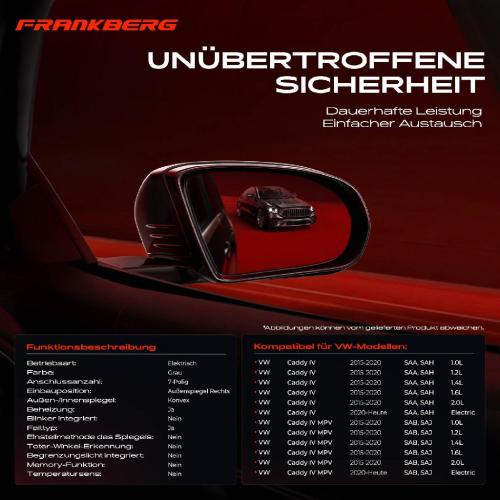 Frankberg 1x Außenspiegel Rechts für VW Caddy IV SA 1.0L 1.2L 1.4L 1.6L 2.0L Bj ab 2015 Bild Frankberg 1x Außenspiegel Rechts für VW Caddy IV SA 1.0L 1.2L 1.4L 1.6L 2.0L Bj ab 2015