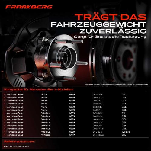 Frankberg 1x Radnabe Radlagersatz Vorderachse beidseitig für Mercedes-Benz Viano W639 Vito Bus Vito/Mixto Kasten W447 Bild Frankberg 1x Radnabe Radlagersatz Vorderachse beidseitig für Mercedes-Benz Viano W639 Vito Bus Vito/Mixto Kasten W447