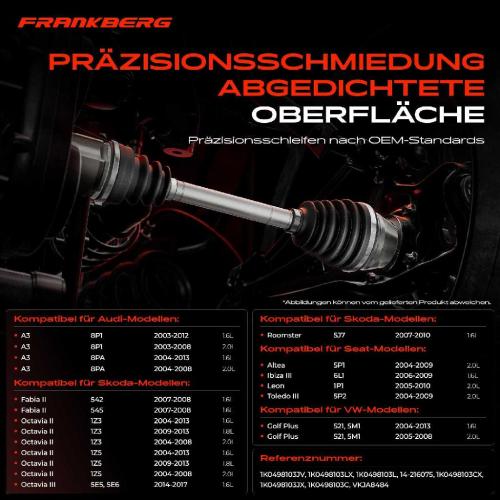 Frankberg 1x Antriebswelle Gelenksatz Vorderachse für VW Golf Polo Passat Audi A3 8P Seat Skoda Bild Frankberg 1x Antriebswelle Gelenksatz Vorderachse für VW Golf Polo Passat Audi A3 8P Seat Skoda