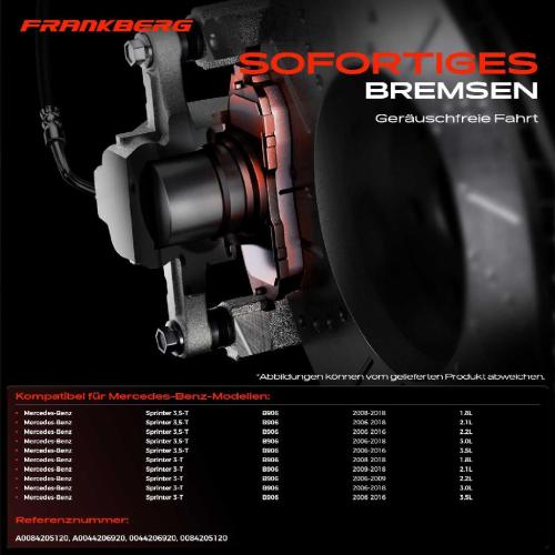 4x Bremsbeläge Hinterachse für Mercedes-Benz Sprinter 3,5-T Bus Kasten B906 2006-2019 Bild 4x Bremsbeläge Hinterachse für Mercedes-Benz Sprinter 3,5-T Bus Kasten B906 2006-2019
