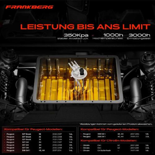 Frankberg 1x Kraftstoffpumpe für Citroën C4 I Stufenheck Peugeot 307 Break SW 308 1.6L 2.0L 1.4L 2002-2014 Bild Frankberg 1x Kraftstoffpumpe für Citroën C4 I Stufenheck Peugeot 307 Break SW 308 1.6L 2.0L 1.4L 2002-2014