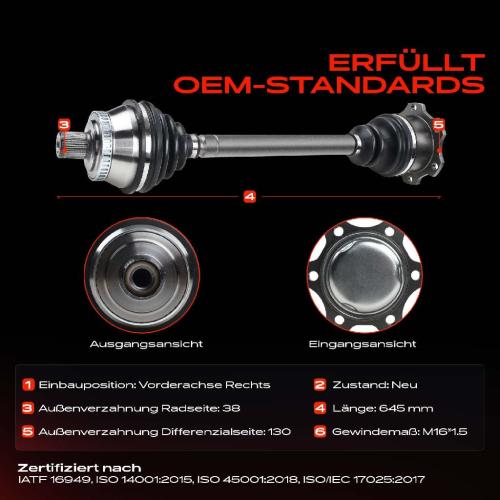Frankberg 1x Antriebswelle Vorderachse Rechts für Audi A6 4B2 A6 Avant 4B5 1.8L-3.0L 1997-2005 Bild Frankberg 1x Antriebswelle Vorderachse Rechts für Audi A6 4B2 A6 Avant 4B5 1.8L-3.0L 1997-2005
