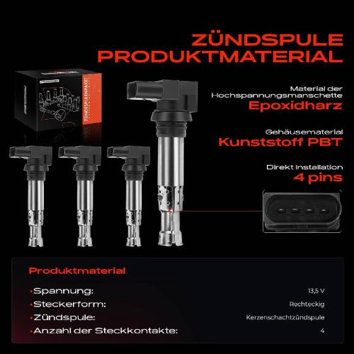 Frankberg 4x Zündmodul Zündspule für VW Golf Plus V VI Polo Passat Beetle Bora Variant Caddy Kasten/MPV Bild Frankberg 4x Zündmodul Zündspule für VW Golf Plus V VI Polo Passat Beetle Bora Variant Caddy Kasten/MPV