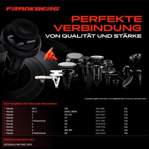 Frankberg 20x Befestigungsclips Kotflügel für Mazda 2 Stufenheck DE DH DY 3 BM BN Bild Frankberg 20x Befestigungsclips Kotflügel für Mazda 2 Stufenheck DE DH DY 3 BM BN