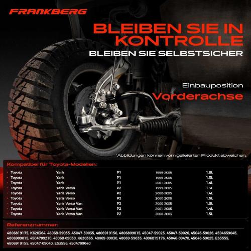 Frankberg 1x Querlenker Satz Vorderachse für Toyota Yaris P1 Yaris Verso P2 Yaris Verso Van 1.0L 1.3L 1.4L 1.5L 1999-2005 Bild Frankberg 1x Querlenker Satz Vorderachse für Toyota Yaris P1 Yaris Verso P2 Yaris Verso Van 1.0L 1.3L 1.4L 1.5L 1999-2005