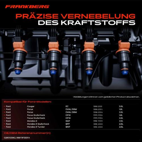 Frankberg 4x Einspritzventil Einspritzdüse für Ford Cougar Focus Mondeo II 1.8L 2.0L 1998-2004 Bild Frankberg 4x Einspritzventil Einspritzdüse für Ford Cougar Focus Mondeo II 1.8L 2.0L 1998-2004