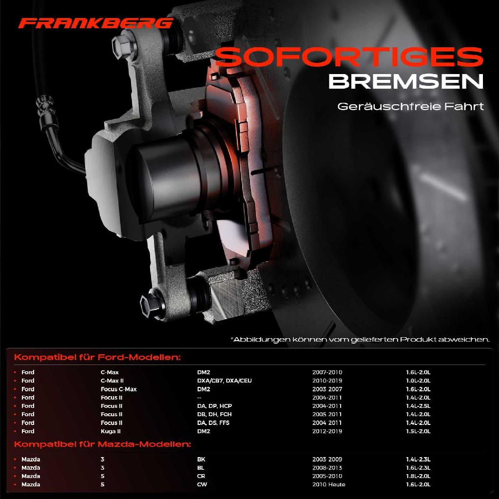 4x Bremsbeläge Hinterachse für Ford C-Max II Focus Cabriolet Kasten/Kombi Stufenheck 2003-2025