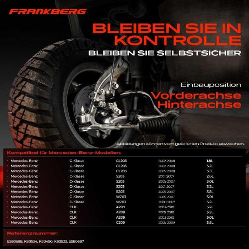 Frankberg 1x Querlenker Satz Vorderachse für Mercedes-Benz C-Klasse Coupe W203 CL203 S203 C209 A209 2000-2010 Bild Frankberg 1x Querlenker Satz Vorderachse für Mercedes-Benz C-Klasse Coupe W203 CL203 S203 C209 A209 2000-2010