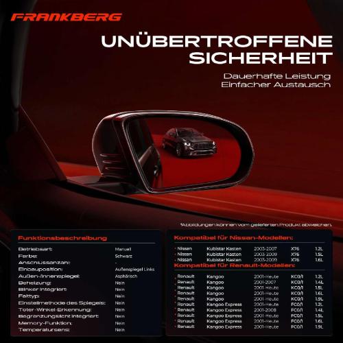 Frankberg 1x Außenspiegel Links für Nissan Renault Kubistar Kangoo Express X76 KC0/1 FC0/1 Bild Frankberg 1x Außenspiegel Links für Nissan Renault Kubistar Kangoo Express X76 KC0/1 FC0/1