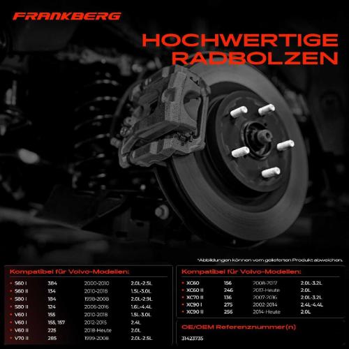 Frankberg 5x Radschraube für Volvo S60 S80 V60 V70 XC40 XC60 XC70 XC90 Bild Frankberg 5x Radschraube für Volvo S60 S80 V60 V70 XC40 XC60 XC70 XC90