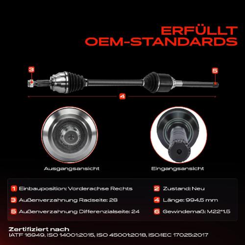 1x Antriebswelle Vorderachse Rechts für Citroën C4 Aircross C-Crosser Enterprise Peugeot 4007 4008 Bild 1x Antriebswelle Vorderachse Rechts für Citroën C4 Aircross C-Crosser Enterprise Peugeot 4007 4008