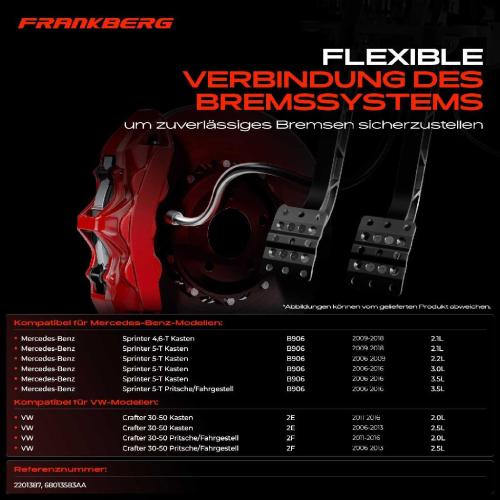 1x Bremsschlauch Bremsschläuche Hinterachse Links oder Rechts für VW Crafter 30-50 2E 2F Mercedes-Benz B906 Bild 1x Bremsschlauch Bremsschläuche Hinterachse Links oder Rechts für VW Crafter 30-50 2E 2F Mercedes-Benz B906