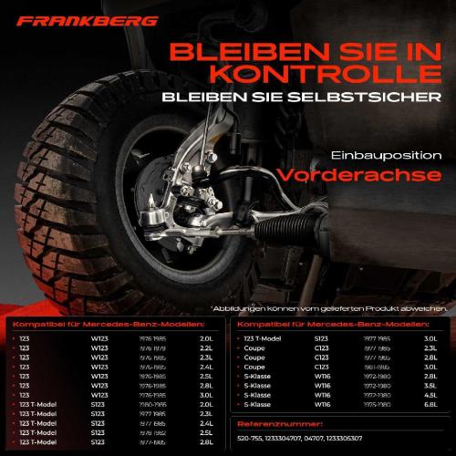 Frankberg 1x Querlenker Vorderachse für Mercedes-Benz 123 Stufenheck W123 123 T-Model S123 Coupe C123 S-Klasse W116 Bild Frankberg 1x Querlenker Vorderachse für Mercedes-Benz 123 Stufenheck W123 123 T-Model S123 Coupe C123 S-Klasse W116