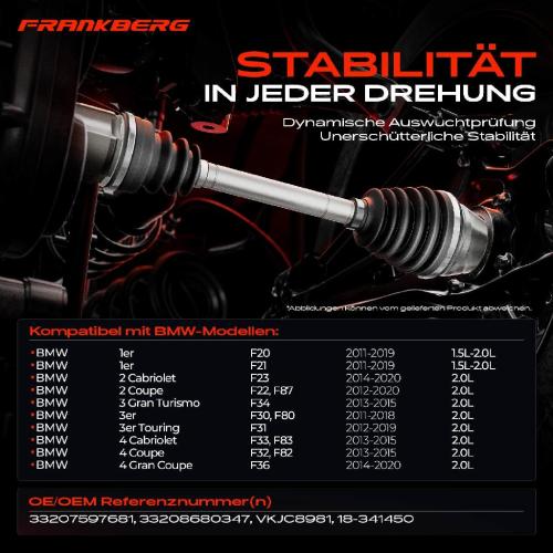 Frankberg 1x Antriebswelle Hinterachse Links für BMW 1er F20 F21 2 Cabriolet 2 Coupe Bild Frankberg 1x Antriebswelle Hinterachse Links für BMW 1er F20 F21 2 Cabriolet 2 Coupe