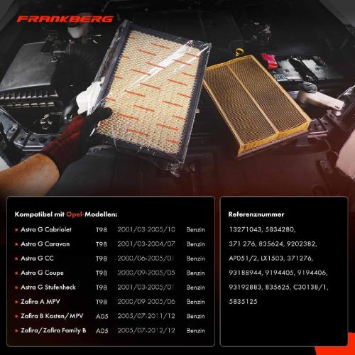 2x Luftfilter Filtereinsatz für Opel Astra G CC T98 Zafira A Zafira B A05 2.2 16V Bild 2x Luftfilter Filtereinsatz für Opel Astra G CC T98 Zafira A Zafira B A05 2.2 16V