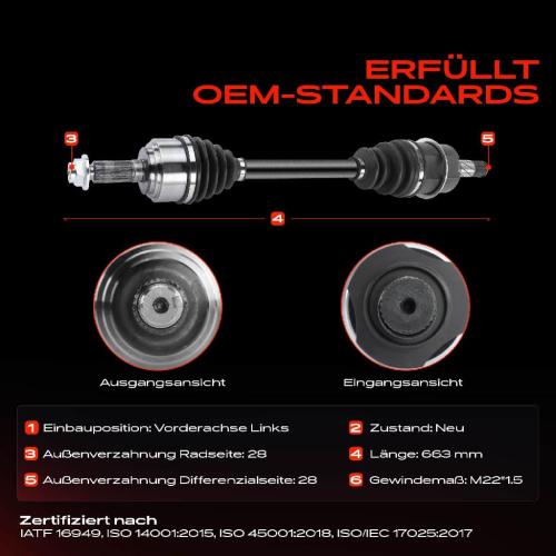 1x Antriebswelle Vorderachse Links für Mazda 6 Hatchback Stufenheck Kombi GH 2008-2013 1.8L 2.0L Bild 1x Antriebswelle Vorderachse Links für Mazda 6 Hatchback Stufenheck Kombi GH 2008-2013 1.8L 2.0L