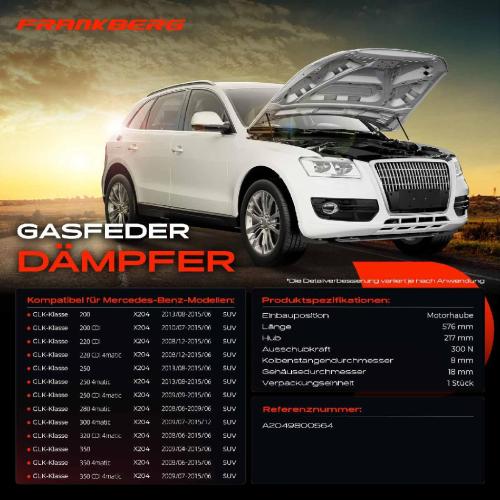 Frankberg 1x Gasfeder Dämpfer Motorhaube für Mercedes-Benz GLK-Klasse X204 SUV 2008-2015 Bild Frankberg 1x Gasfeder Dämpfer Motorhaube für Mercedes-Benz GLK-Klasse X204 SUV 2008-2015