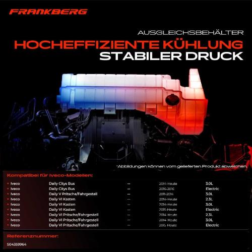 Frankberg 1x Ausgleichsbehälter Kühlmittelbehälter für Iveco Daily V VI Daily Citys/Line/Tourys Bus Bild Frankberg 1x Ausgleichsbehälter Kühlmittelbehälter für Iveco Daily V VI Daily Citys/Line/Tourys Bus