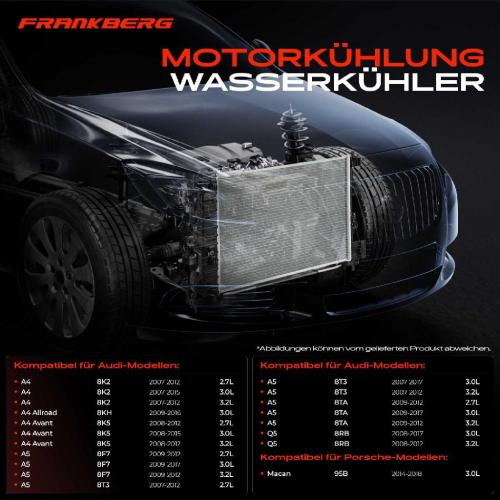 Frankberg 1x Kühler Wasserkühler Motorkühler für Audi A4 Allroad Avant A5 Cabriolet Q5 Porsche Macan Bild Frankberg 1x Kühler Wasserkühler Motorkühler für Audi A4 Allroad Avant A5 Cabriolet Q5 Porsche Macan