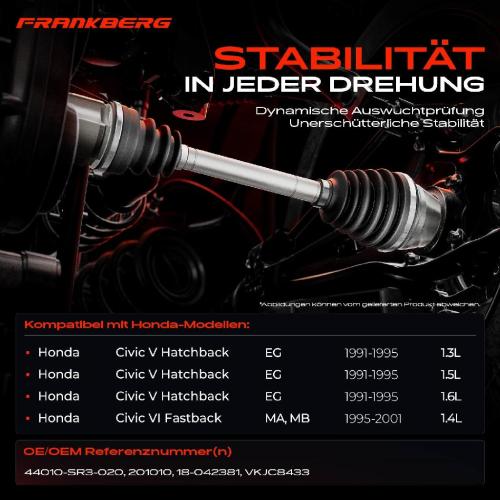 1x Antriebswelle Vorderachse Rechts für Honda Civic V Hatchback VI Fastback EG MA MB 1.3L 1991-2001 Bild 1x Antriebswelle Vorderachse Rechts für Honda Civic V Hatchback VI Fastback EG MA MB 1.3L 1991-2001