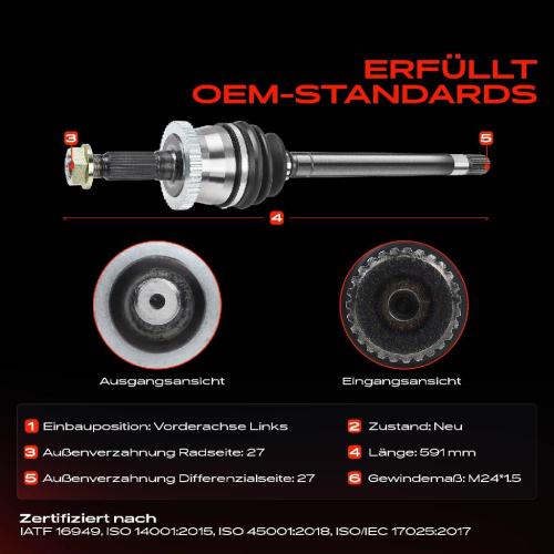 1x Antriebswelle Vorderachse Links für Jeep Grand Cherokee II WG WJ 1999-2005 Bild 1x Antriebswelle Vorderachse Links für Jeep Grand Cherokee II WG WJ 1999-2005