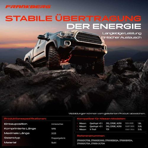 Frankberg 1x Kardanwelle Gelenkwelle Hinterachse für Nissan Qashqai I X-Trail 1.6L 2.0L 2007-2013 Bild Frankberg 1x Kardanwelle Gelenkwelle Hinterachse für Nissan Qashqai I X-Trail 1.6L 2.0L 2007-2013
