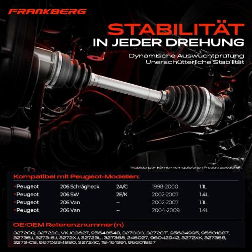 Frankberg 1x Antriebswelle Vorderachse Links für Peugeot 206 Schrägheck SW Van 2E/K 2A/C 1998-2009 Bild Frankberg 1x Antriebswelle Vorderachse Links für Peugeot 206 Schrägheck SW Van 2E/K 2A/C 1998-2009