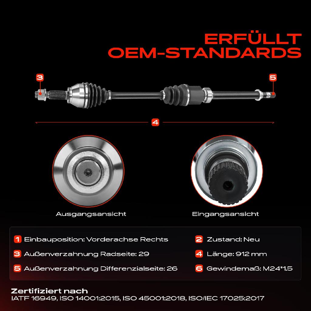 1x Antriebswelle Vorderachse Rechts für Nissan NV200 Kasten Bus Evalia Bus 1.5L Bj ab 2010