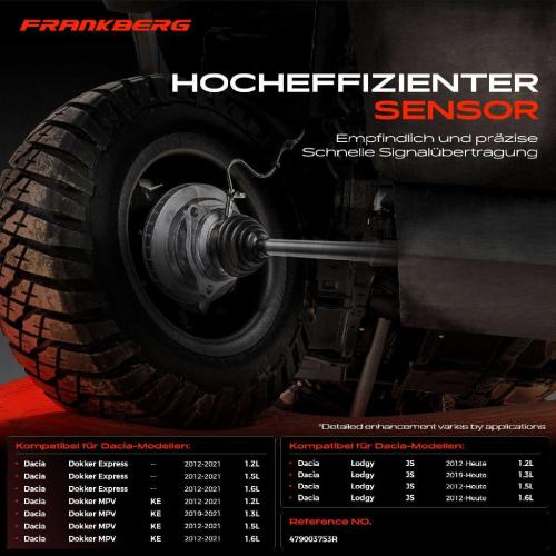 Frankberg 1x ABS Sensor Hinterachse links für Dacia Dokker Express MPV Lodgy 1.2L 1.5L 1.6L 1.3L Bj ab 2012 Bild Frankberg 1x ABS Sensor Hinterachse links für Dacia Dokker Express MPV Lodgy 1.2L 1.5L 1.6L 1.3L Bj ab 2012