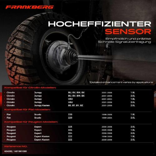 Frankberg 1x ABS Sensor Vorderachse beidseitig für Citroën Jumpy Kasten Fiat Scudo Bus Peugeot Expert 1998-2006 Bild Frankberg 1x ABS Sensor Vorderachse beidseitig für Citroën Jumpy Kasten Fiat Scudo Bus Peugeot Expert 1998-2006