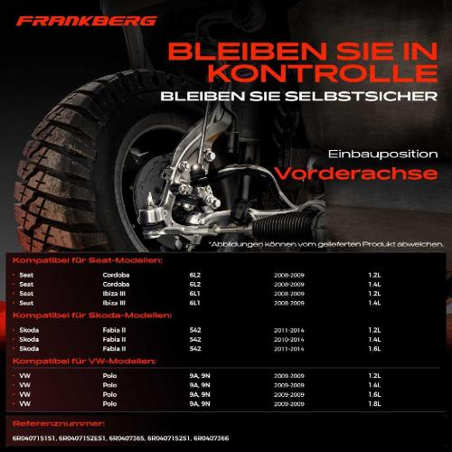 Frankberg 1x Querlenker Satz Vorderachse für VW Polo Stufenheck Seat Cordoba Ibiza III Skoda Fabia II Combi Bild Frankberg 1x Querlenker Satz Vorderachse für VW Polo Stufenheck Seat Cordoba Ibiza III Skoda Fabia II Combi