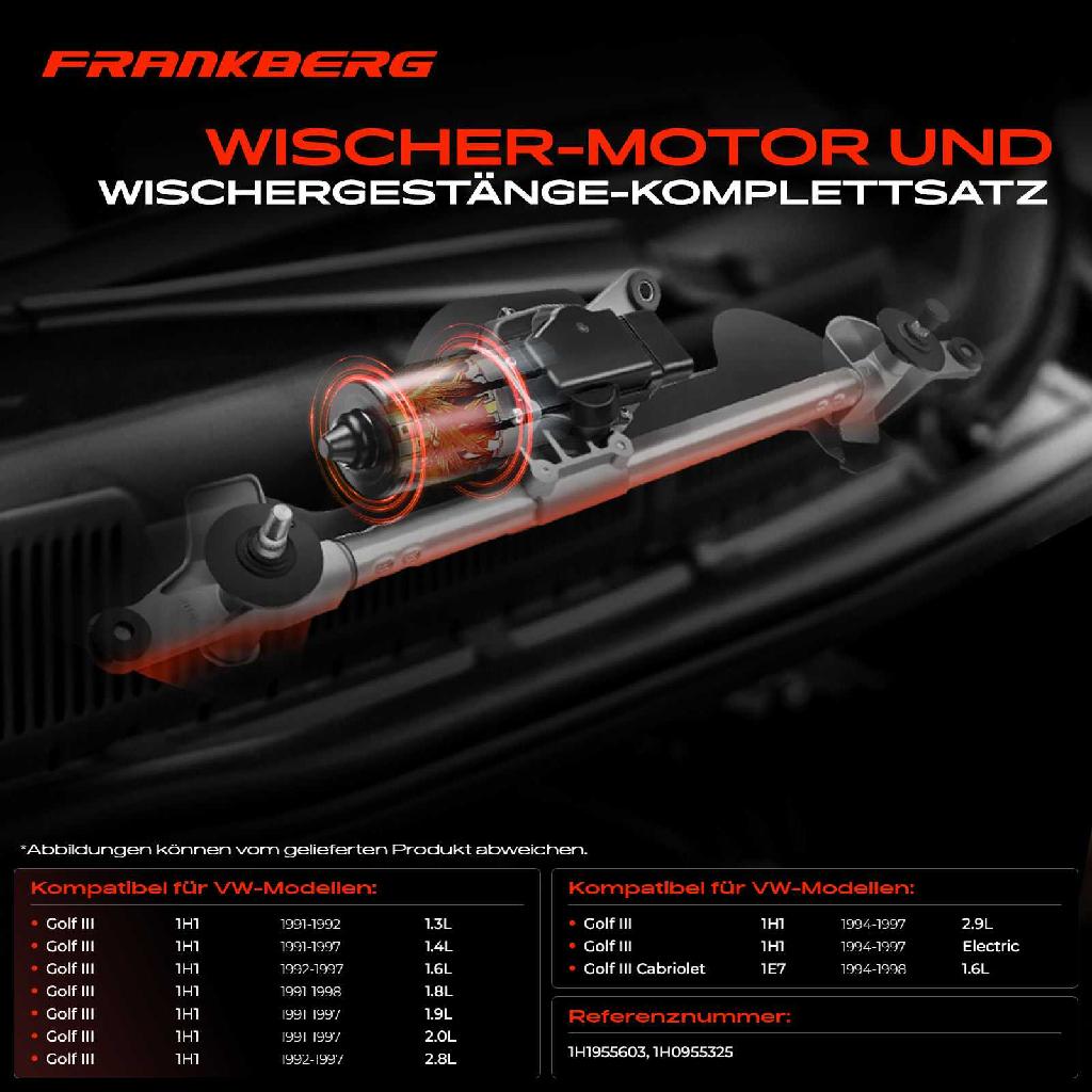 Frankberg 1x Wischerarm Scheibenwischer Vorne für VW Golf III Cabriolet Variant Vento