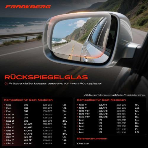 1x Spiegelglas Außenspiegel rechts für Seat Ibiza 4 6J5 6P1 Leon 1P1 Exeo ST Bild 1x Spiegelglas Außenspiegel rechts für Seat Ibiza 4 6J5 6P1 Leon 1P1 Exeo ST