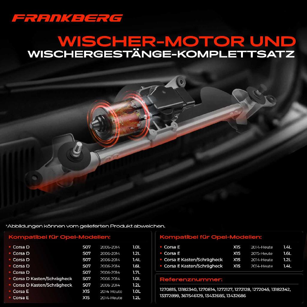 Frankberg 1x Wischerarm Scheibenwischer Vorne für Opel Corsa D E Kasten/Schrägheck 1.4L