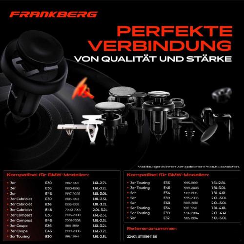 Frankberg 20x Befestigungsclips Stoßstange für BMW E30 E34 E36 E38 E39 E46 E60 E53 Bild Frankberg 20x Befestigungsclips Stoßstange für BMW E30 E34 E36 E38 E39 E46 E60 E53