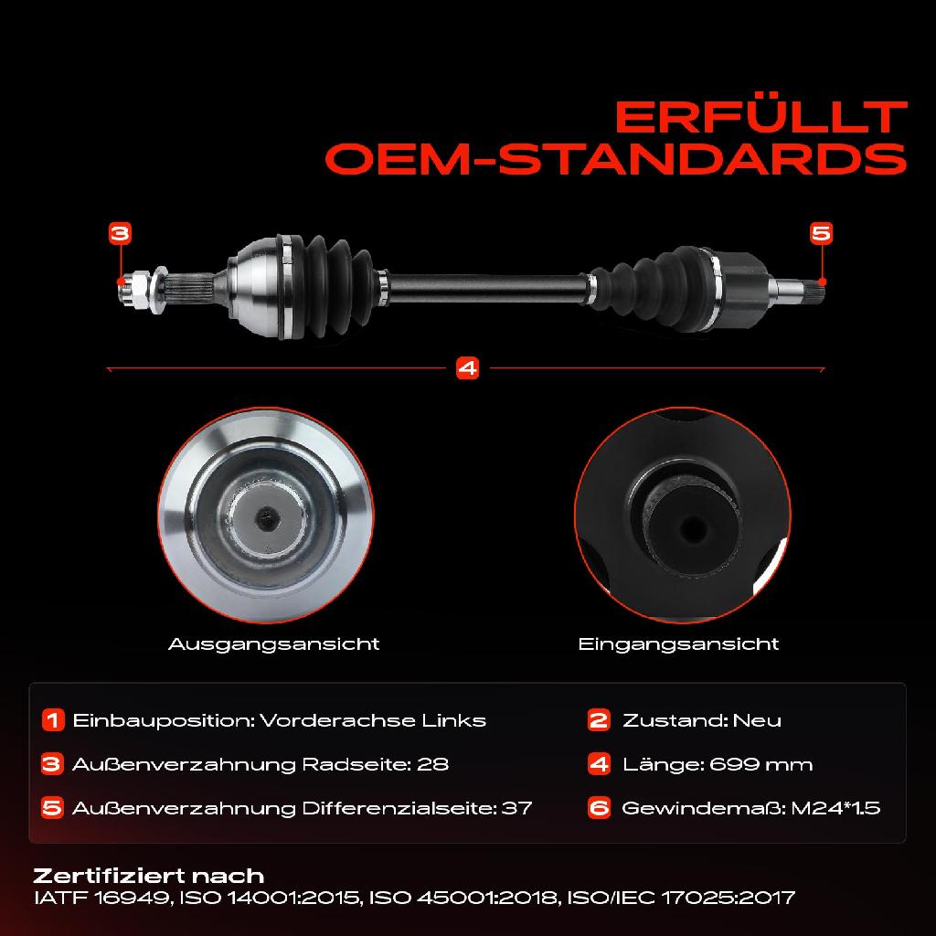 1x Antriebswelle Vorderachse Links für Citroën Jumpy Peugeot Expert Toyota