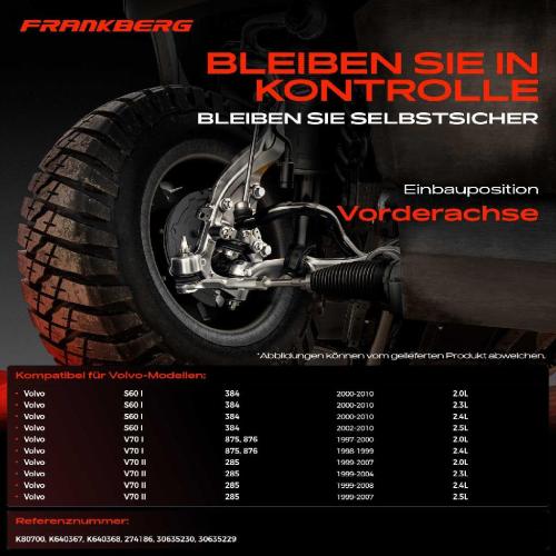 Frankberg 1x Querlenker Satz Vorderachse für Volvo S60 I 384 V70 I 875 876 V70 II 285 2.0L 2.3L 2.4L 2.5L 1997-2010 Bild Frankberg 1x Querlenker Satz Vorderachse für Volvo S60 I 384 V70 I 875 876 V70 II 285 2.0L 2.3L 2.4L 2.5L 1997-2010