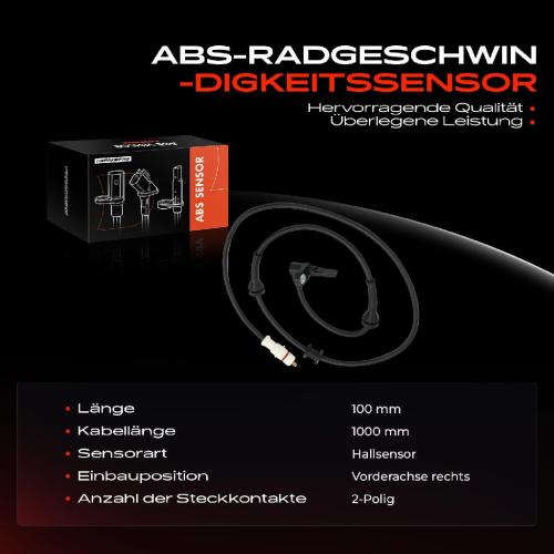 1x ABS Sensor Vorderachse rechts für Alfa Romeo 145 146 1.4L 1.6L 1.8L 1.9L 2.0L 1994-2001 Bild 1x ABS Sensor Vorderachse rechts für Alfa Romeo 145 146 1.4L 1.6L 1.8L 1.9L 2.0L 1994-2001